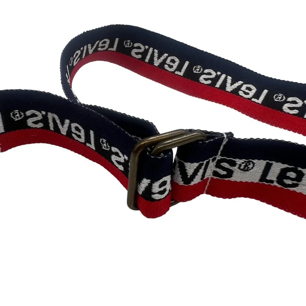 Vtg Levi's Red Navy Logo Striped Spellout Adjustable Logo Belt Youth One Size